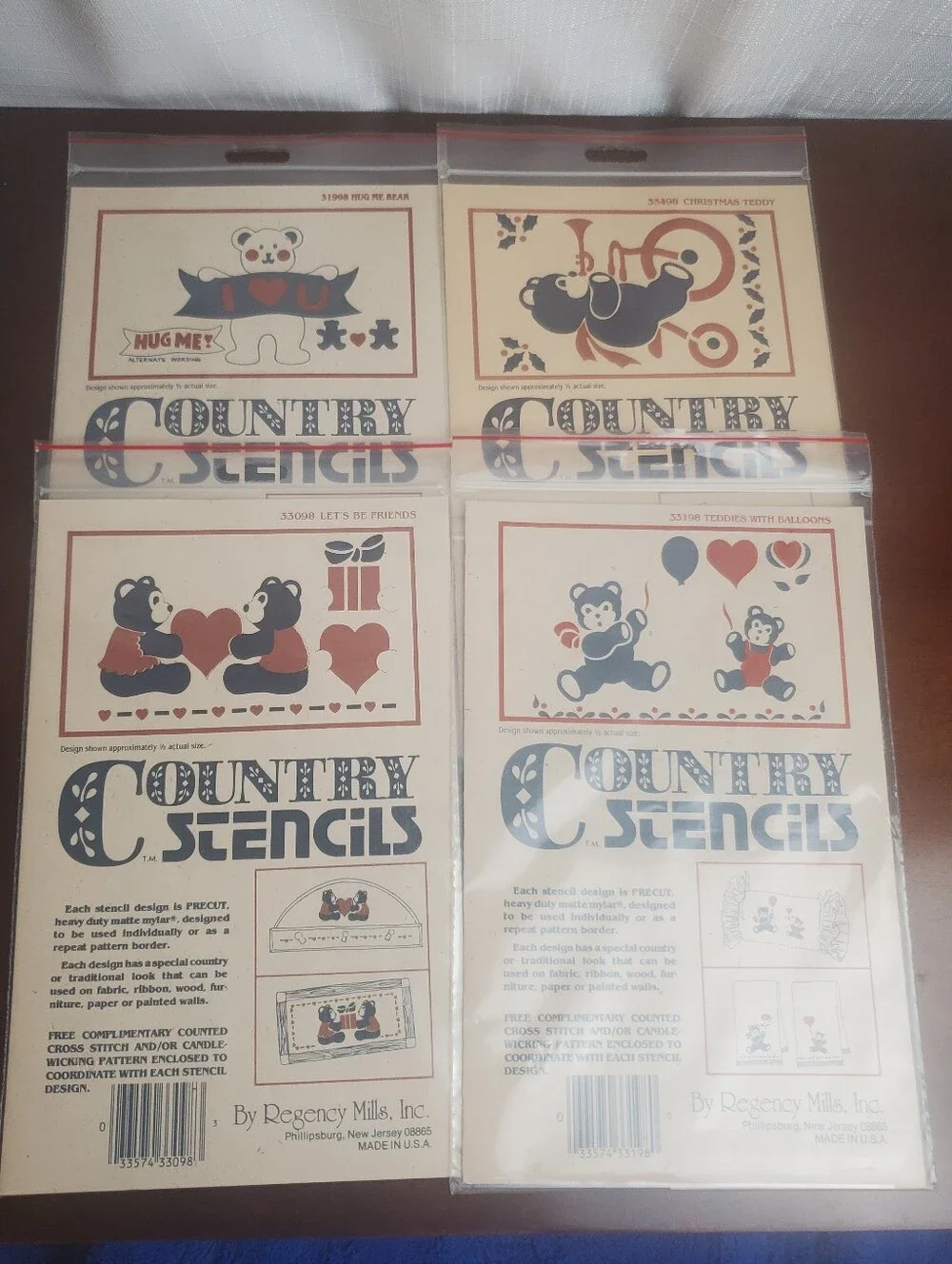 NOS Lot Of 4 Country Stencils By Regency Mills Teddies And Bears U.S.A
